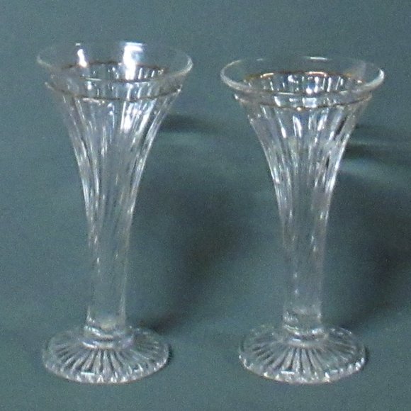 2 Vintage Gold Trim Swirl Vases